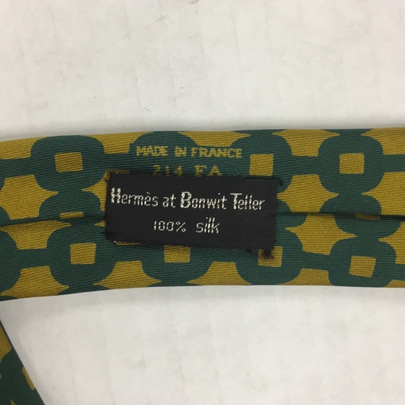 Hermes Vintage Men's Tie Gold and Green 214 FA - Picture 3 of 6